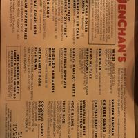 the menu  at JenChan's in Atlanta