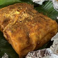 Special stuffed tofu in banana leaf  at Minh Kien Vegetarian Restaurant in Hoi An