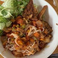 A Bún with what tasted like a fresh ragout of carrot, green beans, and pineapple. Really tasty!  at Minh Kien Vegetarian Restaurant in Hoi An