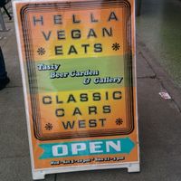 Street sign at Hella Vegan Eats in Oakland