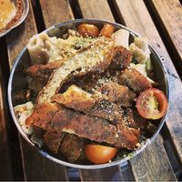 Pesto chicken mac and cheese at Hella Vegan Eats in Oakland