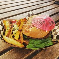 Babe burger at Hella Vegan Eats in Oakland