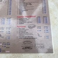 Menu   at Avo's Armenian Food in Nicosia