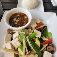 Stir fry with steamed tofu jasmine rice and ginger sauce at Sushi Rock Grill in St Petersburg