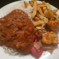 Mains - Chutnify curry, cauliflower manchurian, rice and chips (shared) at Bombay Babu in South Shields