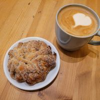 Cardamom bun and oat latte at Fröken Olssons Kafé in Gothenburg