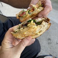 Mushroom toastie front roast veg toastie back   at Piknik in Burleigh Heads