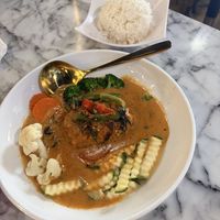 Vegan fish with curry saucee  at So Saap in San Diego