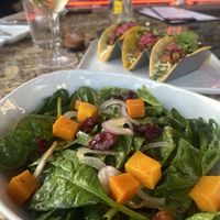 Hearty Fall spinach salad with beluga lentils (hold the Parmesan)  at Deluxe 1717 in Pasadena