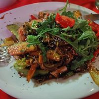 Looks normal but don't be fooled it was a wok dish with balsamic sweet sauce and dried bananas and Cranberries. It was really bad. at U R Mala Kuhinja in Sarajevo