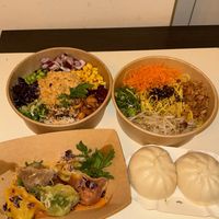 “Thuna” bowl, noodle bowl, baozi and dumpling mix  at Lin's Veggie Dumplin' in Vienna