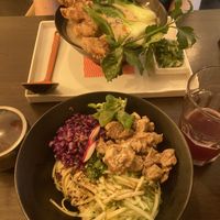 Peanut coconut ramen with tofu and sa cha noodles  at Lin's Veggie Dumplin' in Vienna