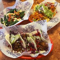 Jackfruit tacos, padron peppers, nachos  at La Pantera in Cardiff