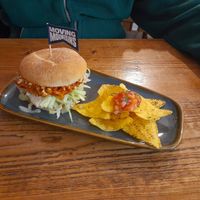 BBQ jackfruit burger at Common Meeple Board Game Cafe in Swansea