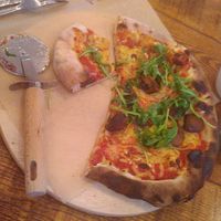 Vegan mushroom pizza, sweet potato fries and vegan aioli at Forum Kitchen + Bar in Sheffield
