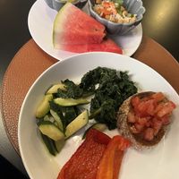 Veggies from hot bar. Fruit + salad from regular buffet  at Flamel in Lugano