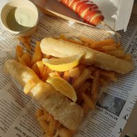 Pluto pup $10.00, Fish n chips w/tartare $18.00  at Suzy Spoon's Vegetarian Butcher in Marrickville