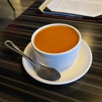 Vegan soup—coconut and tomato base  at Nazara Indian Bistro in Cary