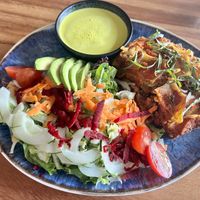 Delicious Vegan Lasagna with Salad  at Somos Amor Cafe & Elixir Lounge in Uvita