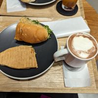 Half panini & sandwich and hot cocoa at HealthyTOKYO CBD Shop & Cafe - Shinjuku in Tokyo