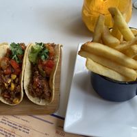 Vegan tacos. When you order them you get 1 so you have to order more if you want more then 1. Fries also a small portion.  at Supermercado in Rotterdam