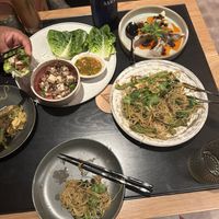 Lettuce wraps, spinach dumplings, Singapore noodles  at PLANTA Queen in Washington