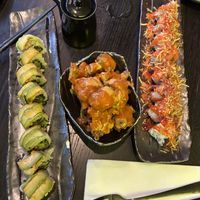 Dragon roll (left), Bang Bang Broccoli, Firecracker roll   at PLANTA Queen in Washington