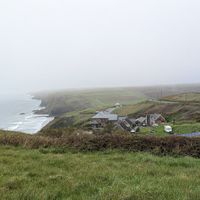 View of the pub from the southern approach via coastal path (on a foggy Sunday) at The Druidstone Hotel in Haverfordwest