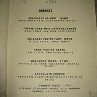 Omra Elias dessert menu at Omra Elias in Bucharest