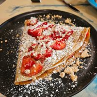 Vegan strawberry shortcake crepe at Crepe Haus + El Compadre in Kennewick