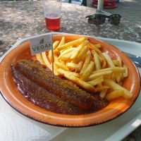 Vegane Currywurst + Pommes at Nicole's Minigolf in Mannheim