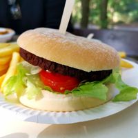 Vegan burger plus vegan mayonnaise for the fries 👍 at Nicole's Minigolf in Mannheim