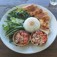 Lalapan Tempe & Tofu with extra sambal at Lilla Pantai in Denpasar