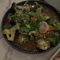 Charred broccoli with carmelised chili sauce   at Lotus in Highgate