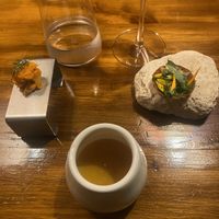 Vegetable broth, asparagus, pickled carrot  at Aprudia in Giulianova