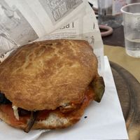 Sandwich with grilled aubergine and dried tomato sauce instead of cheesee  at The King Caffè Letterario in Monopoli
