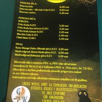 The drinks menu at Green Witch Kitchen in Zagreb