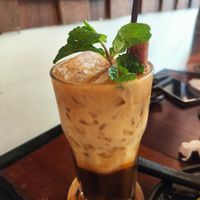 Iced chai latte at Lemon Thyme Cafe in Pai