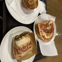 Banana rice flour muffin, vegan pizza bread and mushroom keema curry tortilla   at Starbucks - Ebisu Garden Place Center Plaza B in Tokyo