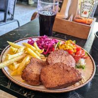 Falafel, hummus chips and salad at Gurme Restaurant  in Pamukkale