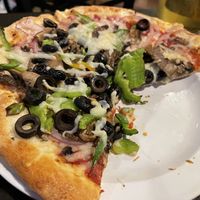 Vegetarian pizza with vegan cheese. Very good!  at Giovanni's Restaurant and Bar in Mammoth Lakes