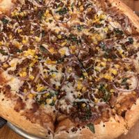 Spicy Thai pizza vegan  at Giovanni's Restaurant and Bar in Mammoth Lakes