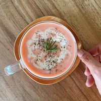 ビーツとじゃがいものポタージュ🥔  at Blue Point Falafel & Coffee in Yomitan