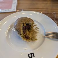 Matcha muffin with red bean filling at 55+ カフェ in Osaka
