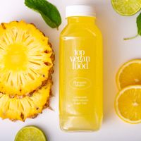 Pineapple Mojito.
Sweet and refreshing mojito without sugar
Pineapple, agave syrup, lime, mint, sparkling water
100% freshly squeezed at Dobro Top Vegan   in Dubai