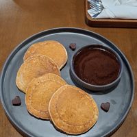 Gluten free pancakes, vegan. Chocolate sauce at Dobro Top Vegan   in Dubai