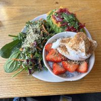 “Den veganske blogger”: avocado and hummus on sourdough bread with a chia pudding with vegan whipped cream.   at Baryl in Copenhagen