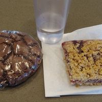 Chocolate cookie and oat raspberry bar. Huge. at Cool River in Buena Vista