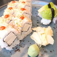 Spicy tofu roll and avocado nigiri. at Don Neko Sushi in Mallorca