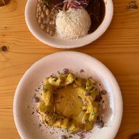 Papas a la huancaina and seitan seco at Rocoto Cusqueño in Santiago